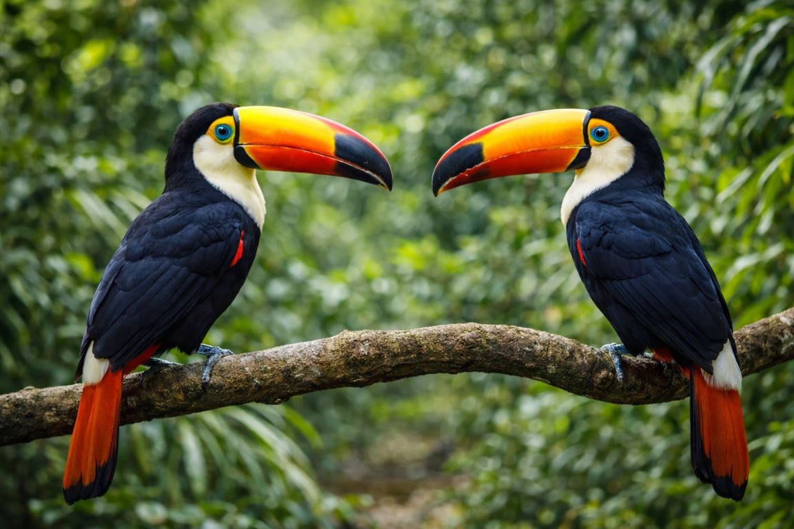 Toucans perched in the Amazon rainforest canopy